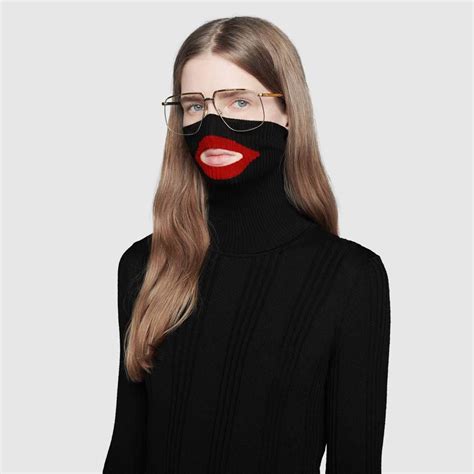 gucci black face mask sweater|Gucci balaclava knit top.